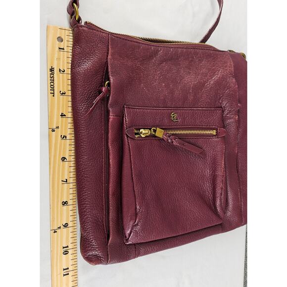 ELLIOTT LUCCA WOMEN'S GWEN BURGANDY PEBBLED LEATHER SHOULDER CROSSBODY BAG - Picture 10 of 15